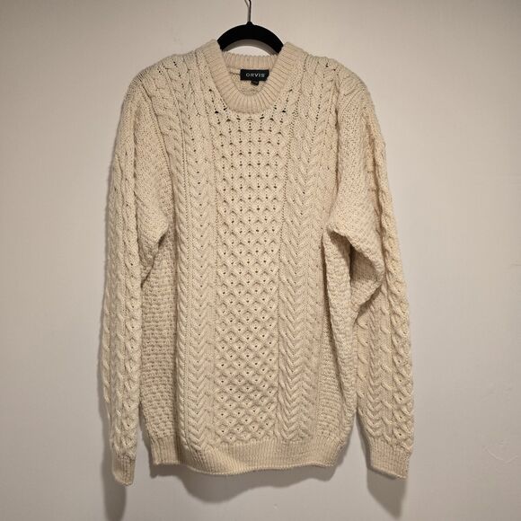Orvis Other - Vintage Orvis Cable Knit Sweater Mens L Cream Wool Fisherman Crew Neck Ireland
